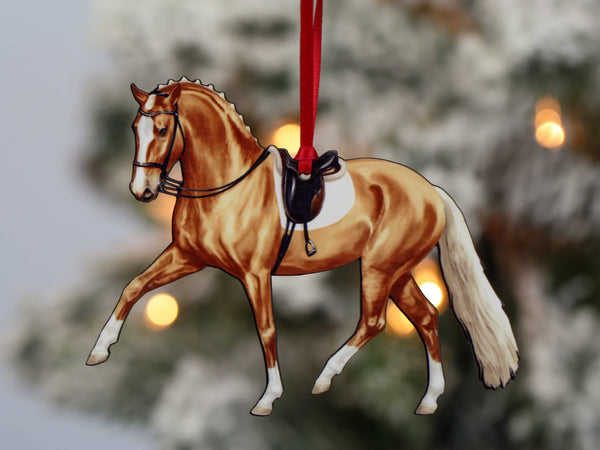 Snowflake Bridled Dressage Horse Pewter Ornament — Horse and Hound Gallery