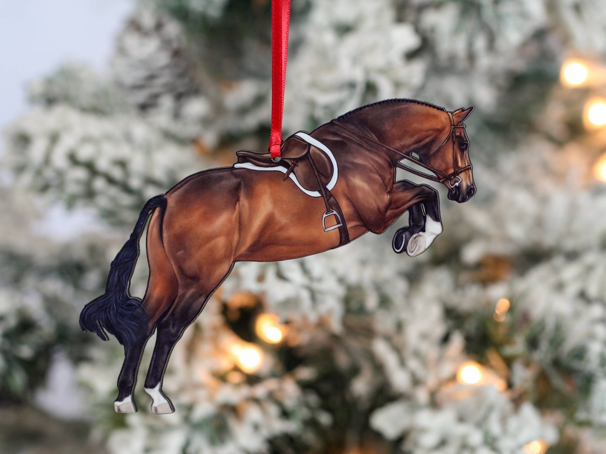Classy Equine Equestrian Hunter Horse Ornament - Chestnut Jumping Horse  Front