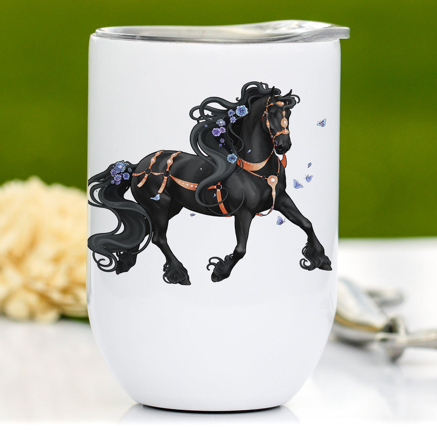 Strength Friesian Horse, 20 oz Skinny Tumbler with Straw - Classy Equine