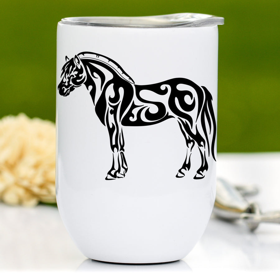 Strength Friesian Horse, 20 oz Skinny Tumbler with Straw - Classy Equine