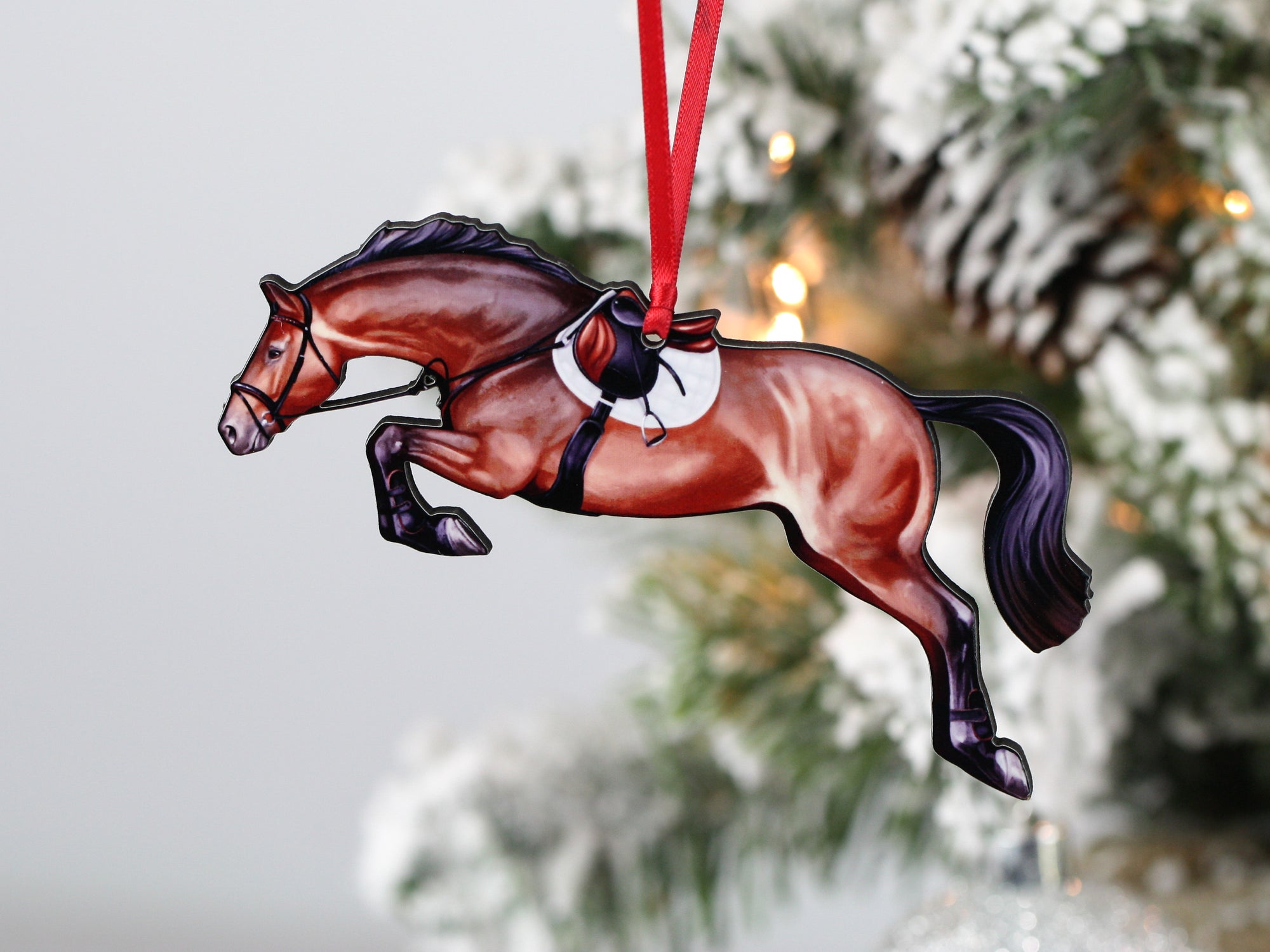 Jumping Horse Ornaments - Bay Hunter Jumper - Classy Equine