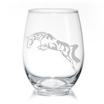 Hunter Jumper Horse Stemless Wine Glasses