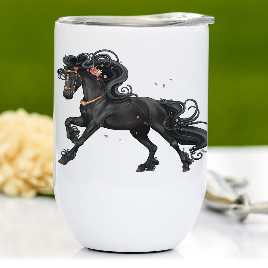 Strength Friesian Horse, 20 oz Skinny Tumbler with Straw - Classy Equine