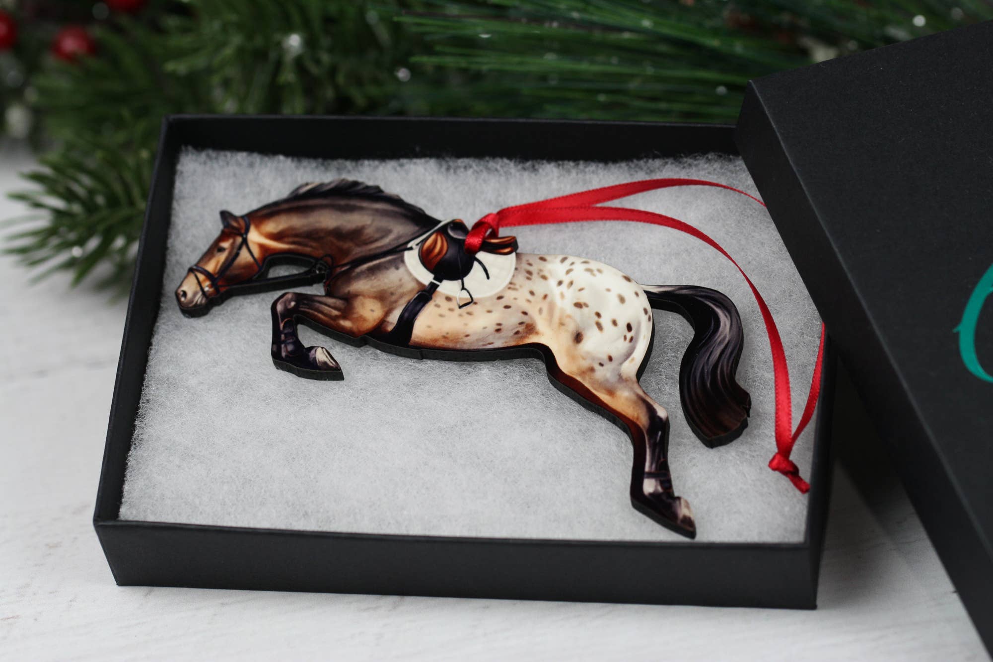 Bay Appaloosa Jumping Horse Ornament - Hunter Jumper with Appy